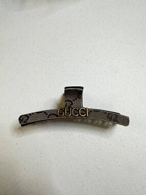 Gucci Brown Monogram Hair Claw with Gold Logo